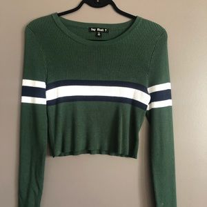Cropped sport stripe sweater